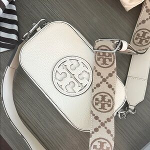Tory Burch Cream Crossbody Bag with Patterned Strap